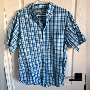 Haggar Men's Blue and White Plaid Shirt